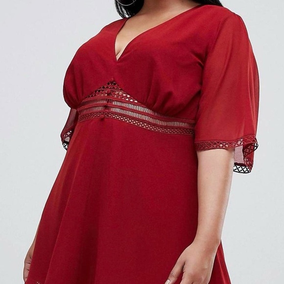 ASOS DESIGN dark red Curve mini tea dress size 16 - Picture 4 of 14